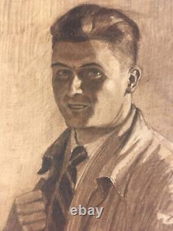 Very Beautiful Portrait Drawing of a Young Man in a 1937 Art Deco Dandy Jacket, Signed.