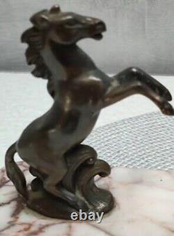Vintage Art Deco Horse Bronze and Marble Bookends Signed TEDD