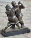 Vintage Bronze Sculpture American Lady And Chubby Man Signed Botero Art Deco
