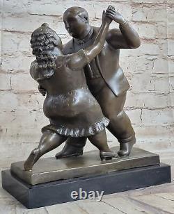 Vintage Bronze Sculpture American Lady and Chubby Man Signed Botero Art Deco