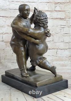 Vintage Bronze Sculpture American Lady and Chubby Man Signed Botero Art Deco