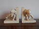 Vintage Pair Of Art Deco Ceramic Elephant Bookends Signed