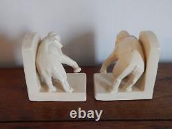 Vintage Pair of Art Deco Ceramic Elephant Bookends Signed