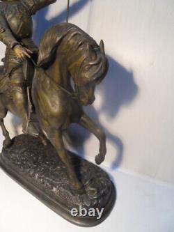 Vintage Statue Regular Knight Jeanne D'arc Victorieuse Signed Loiseau Et Plaque