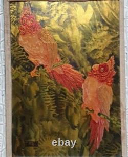 Vintage oil painting signed by Paul RAFFY (XX) Parrots Birds, Art Deco