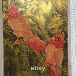 Vintage oil painting signed by Paul RAFFY (XX) Parrots Birds, Art Deco