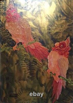 Vintage oil painting signed by Paul RAFFY (XX) Parrots Birds, Art Deco