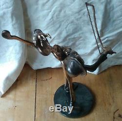 Violinist On Base, Violin And Archer, Sculpture In Bronze Signed Yves Lohe