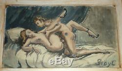 Watercolor Curiosa Rare Erotic To 30 Years System Signed Sibyl