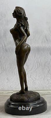 Western Art Deco Nude Woman Girl Signed Bronze Statue Casting Gift