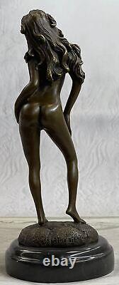 Western Art Deco Nude Woman Girl Signed Bronze Statue Casting Gift