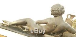 Woman And Dog Greyhound Art Deco Sculpture Statue Vintage 1930 Signed On Marble