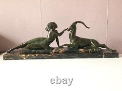 Woman With Lantilope Sculpture Sig Born Of Fayral Art Deco