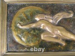 Young Woman at the Wheel Sculpture Art Deco Antique Bronze Signed Gennarelli