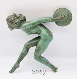 1930 Sculpture art déco danseuse nue aux cymbales signée Garcia (Max Le Verrier)