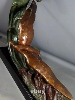 A. Ouline deux goélands sculpture bronze patiné signé 68x50 cm. Très bel état