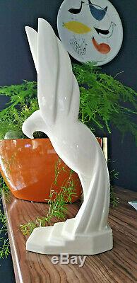 ADNET PIGEON Envol faience blanche ceramique art déco céramiste signé