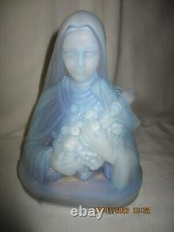 ANCIEN VEILLEUSE ART DECO VERRE OPALESCENT signée ETLING -BUSTE St THERESE