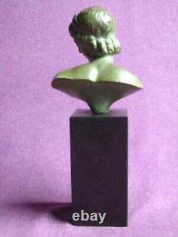 ANCIEN-buste bronze-femme à l'antique-sculpture art déco-signée OULINE