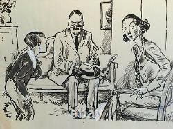 Abel FAIVRE (1867-1945) Encre de Chine famille conversation d'adulte humour