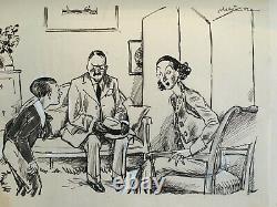 Abel FAIVRE (1867-1945) Encre de Chine famille conversation d'adulte humour