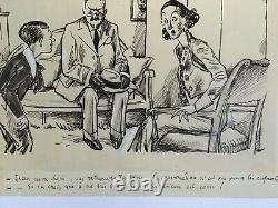 Abel FAIVRE (1867-1945) Encre de Chine famille conversation d'adulte humour