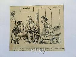 Abel FAIVRE (1867-1945) Encre de Chine famille conversation d'adulte humour