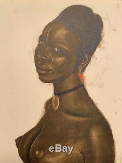 Alexander IACOVLEFF gravure africaniste portrait de jeune fille nue art deco