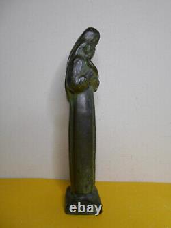 Alexandre Kelety 1874 1940 vierge a l enfant Jesus bronze patine verte art deco