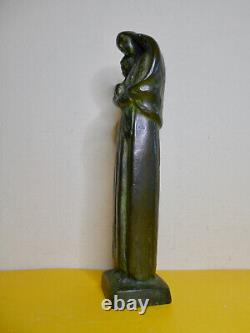 Alexandre Kelety 1874 1940 vierge a l enfant Jesus bronze patine verte art deco
