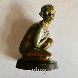 Ancien bronze la frileuse ART DECO 1920-1930 signé L. ALLIOT (1877-1967) 18 cm