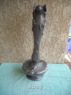 Ancien grand vase bronze & étain Art Nouveau signé Elsie Ward Hering H. 50 cm