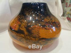 Ancien gros vase pate de verre signé mulaty orange bleu ovoide art deco