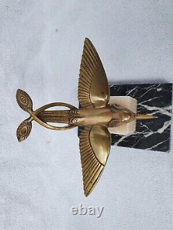 Ancien serre livres art deco en bronze sculpture oiseau signé statuette 1930
