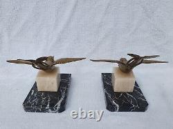 Ancien serre livres art deco en bronze sculpture oiseau signé statuette 1930