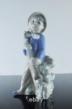 Anciene Statuette Garçon Porcelaine Barbotine Rex Valencia Spagne Signe Art Deco