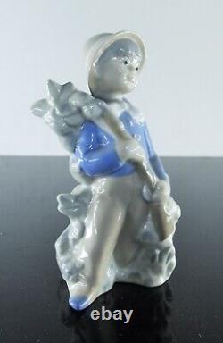 Anciene Statuette Garçon Porcelaine Barbotine Rex Valencia Spagne Signe Art Deco