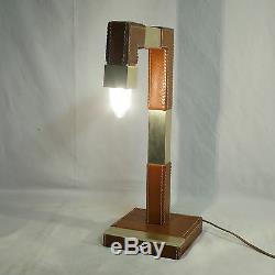 Ancienne LAMPE LE TANNEUR cuir sellier signé desk lamp tischlampe Design ADNET