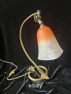 Ancienne Lampe Art Deco Tulipe Pate De Verre Signee Schneider Vers 1925