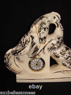 Ancienne horloge Art Déco signée ROZAY LA BORNE Combat coqs Antique French