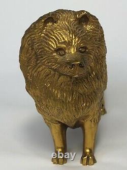 Art Déco 20th Siècle Doré Bronze Spitz Chien Animal Voiture Mascotte Signé Un G