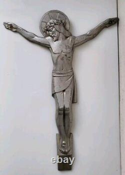 Art deco grand christ Signé Numéroté MARMORA bronze aluminium Jesus croix