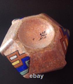 Art déco vase céramique cubiste géométrique décor abstrait signé A. Dubois