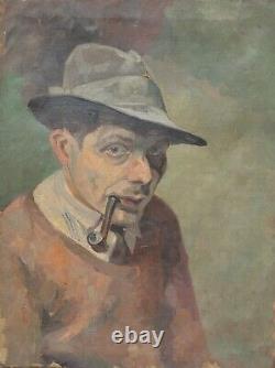 Autoportrait à la pipe du peintre René L GASCHE (1900-) Cambrai