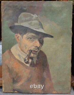 Autoportrait à la pipe du peintre René L GASCHE (1900-) Cambrai