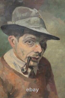 Autoportrait à la pipe du peintre René L GASCHE (1900-) Cambrai