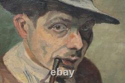 Autoportrait à la pipe du peintre René L GASCHE (1900-) Cambrai