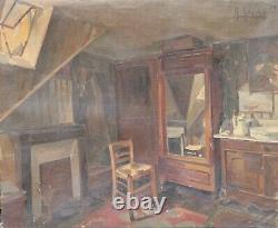 Autoportrait du peintre René L GASCHE (1900-) et sa chambre, 2 tableaux, Cambrai