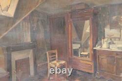 Autoportrait du peintre René L GASCHE (1900-) et sa chambre, 2 tableaux, Cambrai