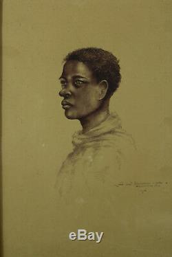 Beau Tableau Ancien portrait de jeune Homme Malgache art déco signé Madagascar
